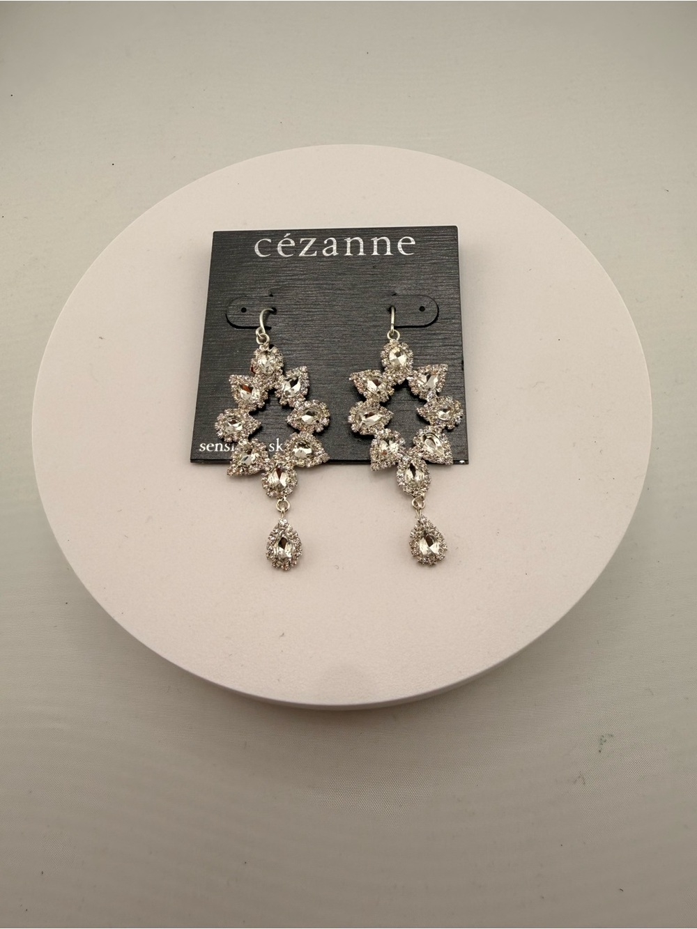 cézanne Silver Crystal Floral Drop Earrings - Silver - Picture 1 of 3